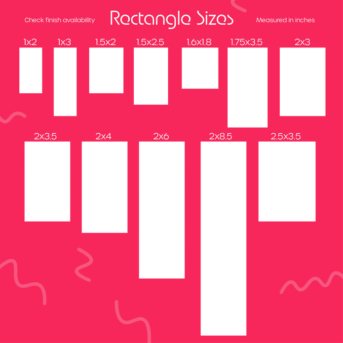Chart displaying various rectangle sizes on a pink background