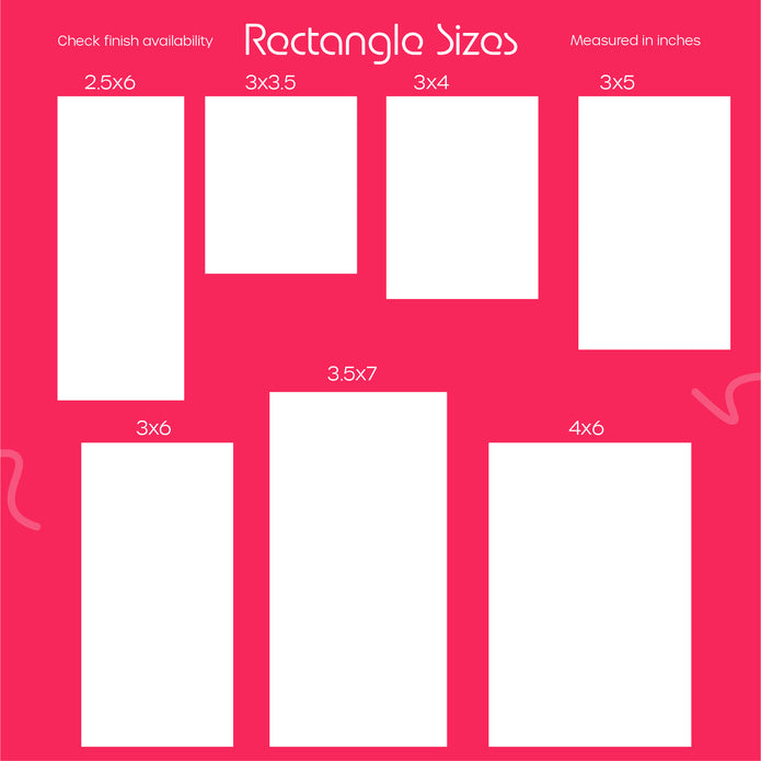 Chart showing various rectangle sizes measured in inches on a pink background