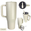 cream colored tumbler from 4 different angles on a white background
