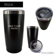 Black insulated tumbler from 3 different angles on a white background
