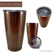 Bronze glitter tumblers from 3 different angles on a white background