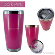 Dark pink insulated tumbler from 3 different angles on a white background