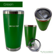 Green insulated tumbler from 3 different camera angles on a white background