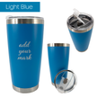 Light blue insulated tumbler from 3 different angles on a white background