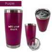 Purple insulated tumbler from 3 different angles on a white background