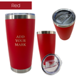 Red insulated tumbler from 3 different angles on a white background