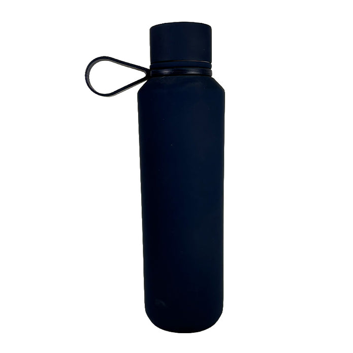 Indigo water bottle with a cap on a white background