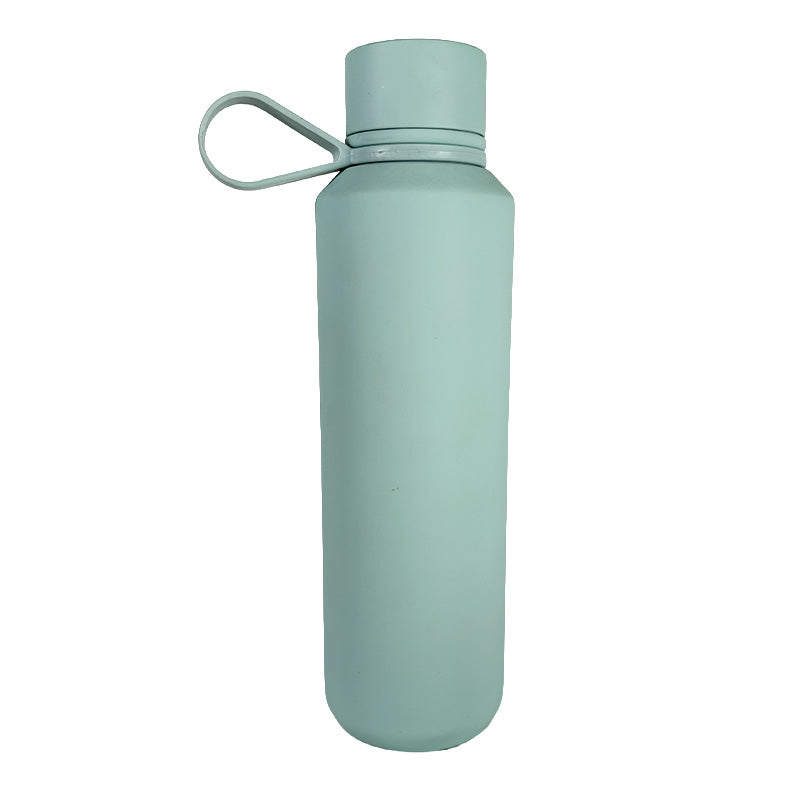 Mint green water bottle with a handle on a white background