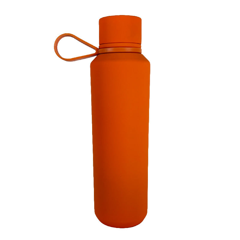 Orange water bottle with a cap on a white background