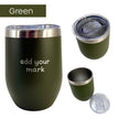 Green insulated tumbler with silver lid on a white background