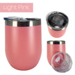 Light pink insulated wine tumbler from 3 different angles on a white background