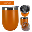 Orange insulated wine tumbler from 3 different angles on a white background
