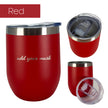 Red insulated wine tumbler from 3 different angles on a white background